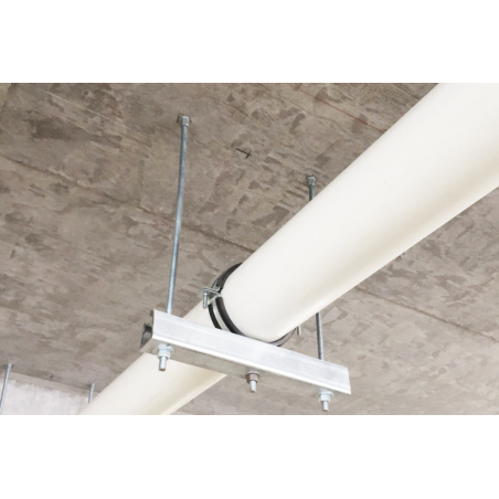 Application image of concrete screw BTS6 H with internal thread: Suspension of threaded rods to support large pipes