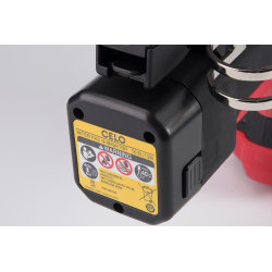 Application image of battery for gas nailer FORCE ONE FONEBAT: Bottom of the battery with safety warnings