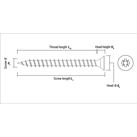 EN - Technical drawing of chipboard screw VELOX PZ full thread