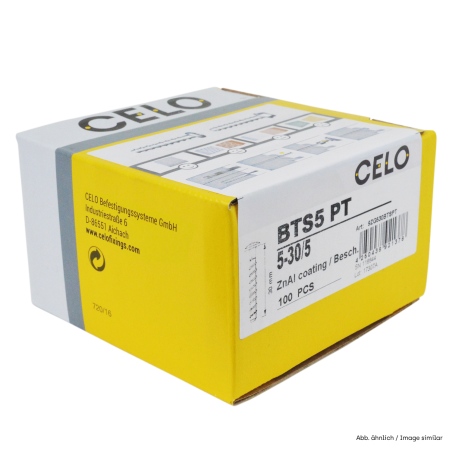 Packaging photo of box 720 concrete screw BTS5 PT label side