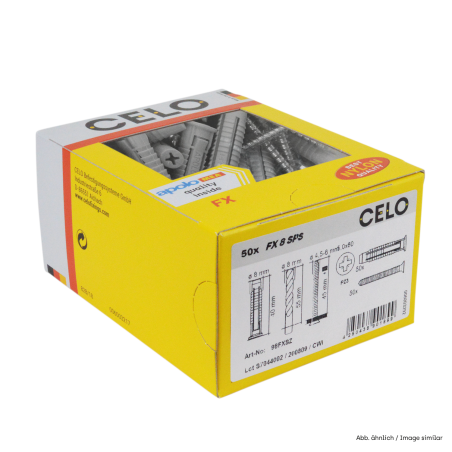 Packaging photo of box 828 plug FX with screw label side