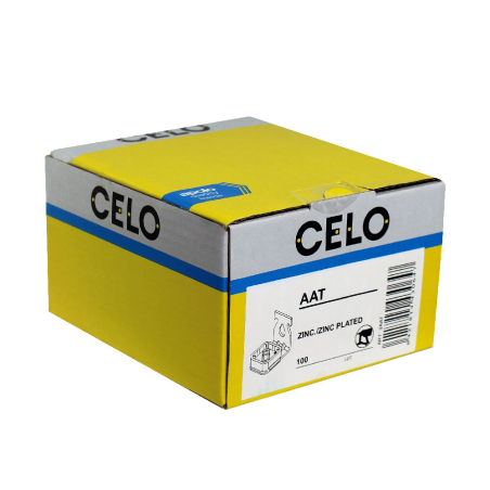 Packaging photo of box Metal ceiling hangerAAT for nailers, steel zinc plated front side