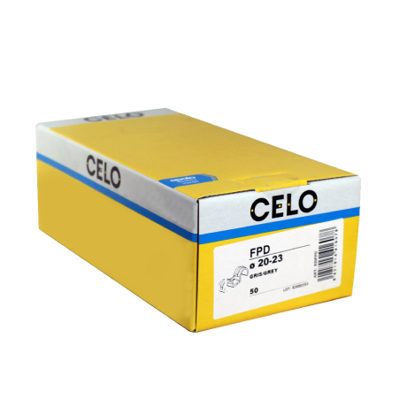 Packaging photo of box Double plastic conduit clip FPD for nailers Ø 20 mm label side