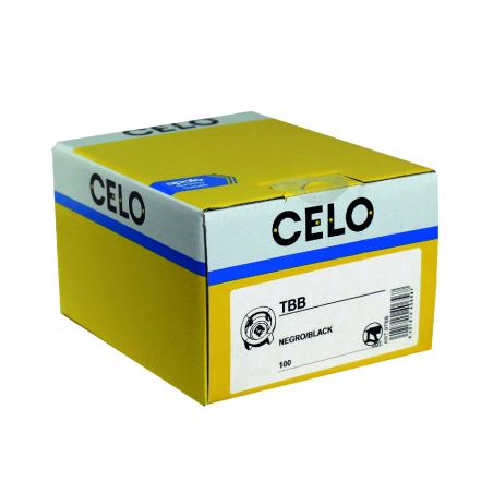 Packaging photo of box Plastic cable tie mount TBB for nailers, black colour label side