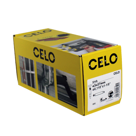 Packaging photo of box Steel nail XHA for FORCE ONE / FORCE ONE+ gas nailer length 27 mm label side