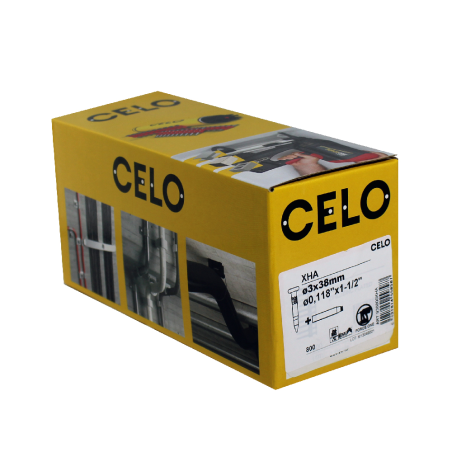 Packaging photo of box Steel nail XHA for FORCE ONE / FORCE ONE+ gas nailer length 38 mm label side