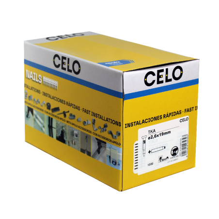 Packaging photo of box Steel nail TKA for FOX and AGII gas nailer length 19 mm label side