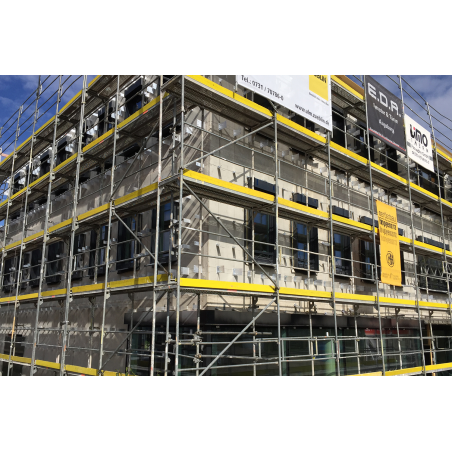 Application image of multifunction frame plug MFR: Metal facade substructures on concrete