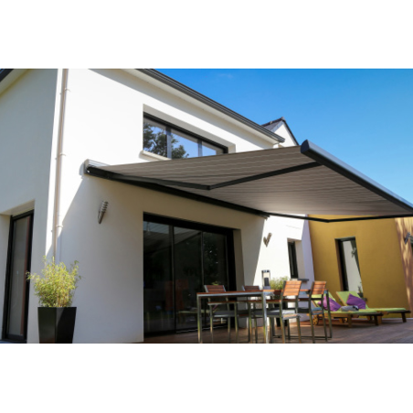 Application image of distance mounting system ResiTHEM: Fixing of a terrace awning to the insulated perforated brick