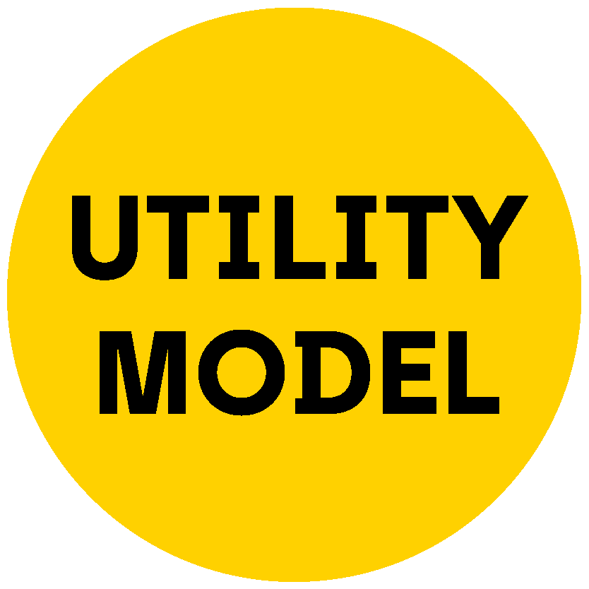 Yellow circle with black inscription UTILITY MODEL