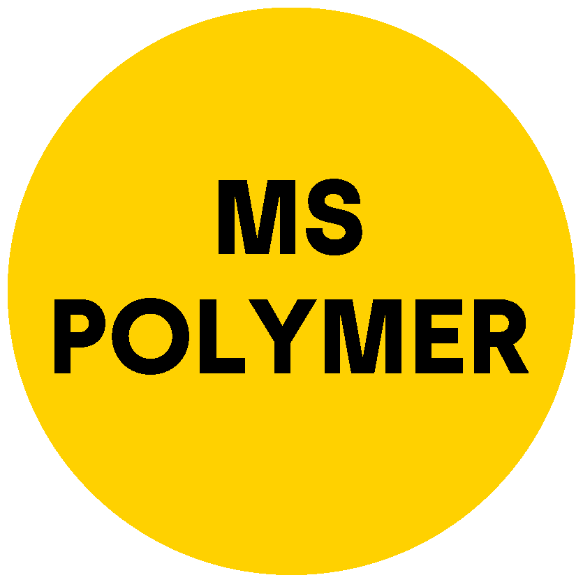 Yellow circle with black inscription MS POLYMER