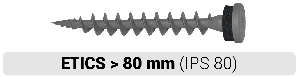 Tornillo de plástico IPS 80 para fijación directa sobre asilamiento SATE de CELO