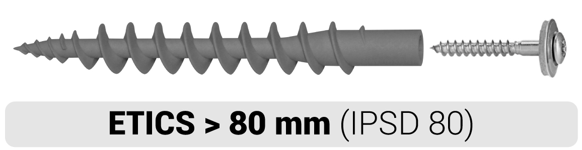 Taco tornillo IPSD 80 para fijación directa sobre aislamiento SATE de CELO