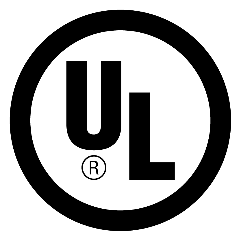 Black circle with a black UL in it, under the U there is another R in a small circle